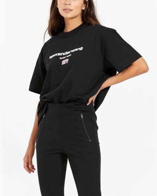 Alexander Wang Logo-Print Cotton T-Shirt, Black