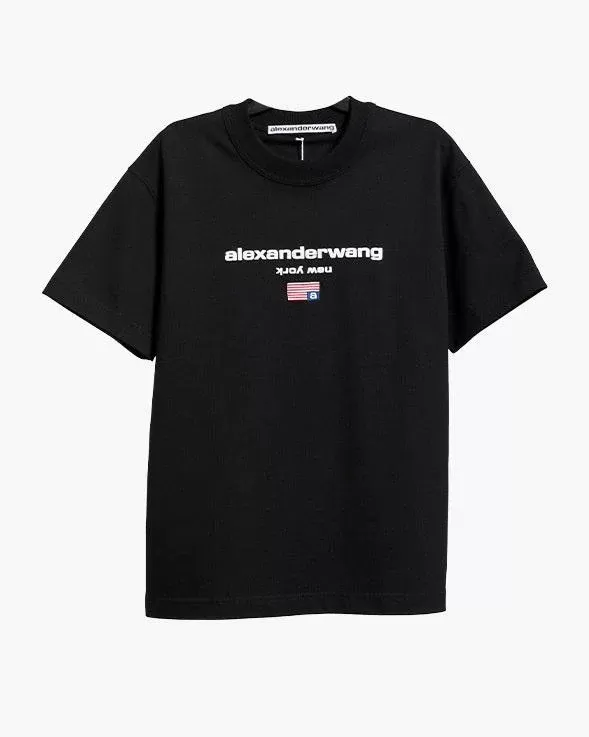 Alexander Wang Logo-Print Cotton T-Shirt, Black