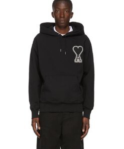 AMI Men's Black De Coeur Hoodie