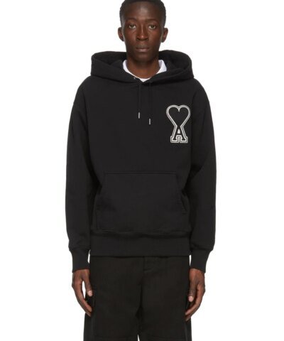 AMI Men's Black De Coeur Hoodie