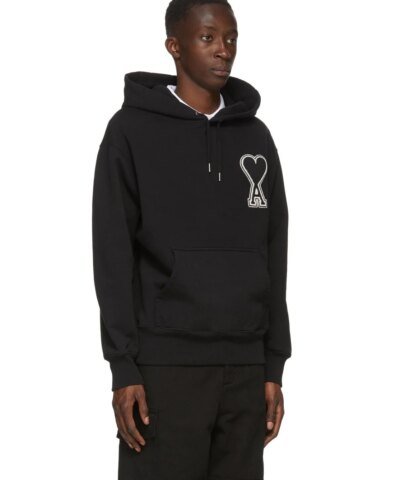 AMI Men's Black De Coeur Hoodie