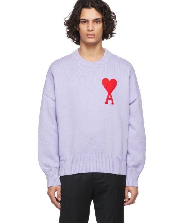 Ami Men's De Coeur Oversize Crewneck Sweater, Purple