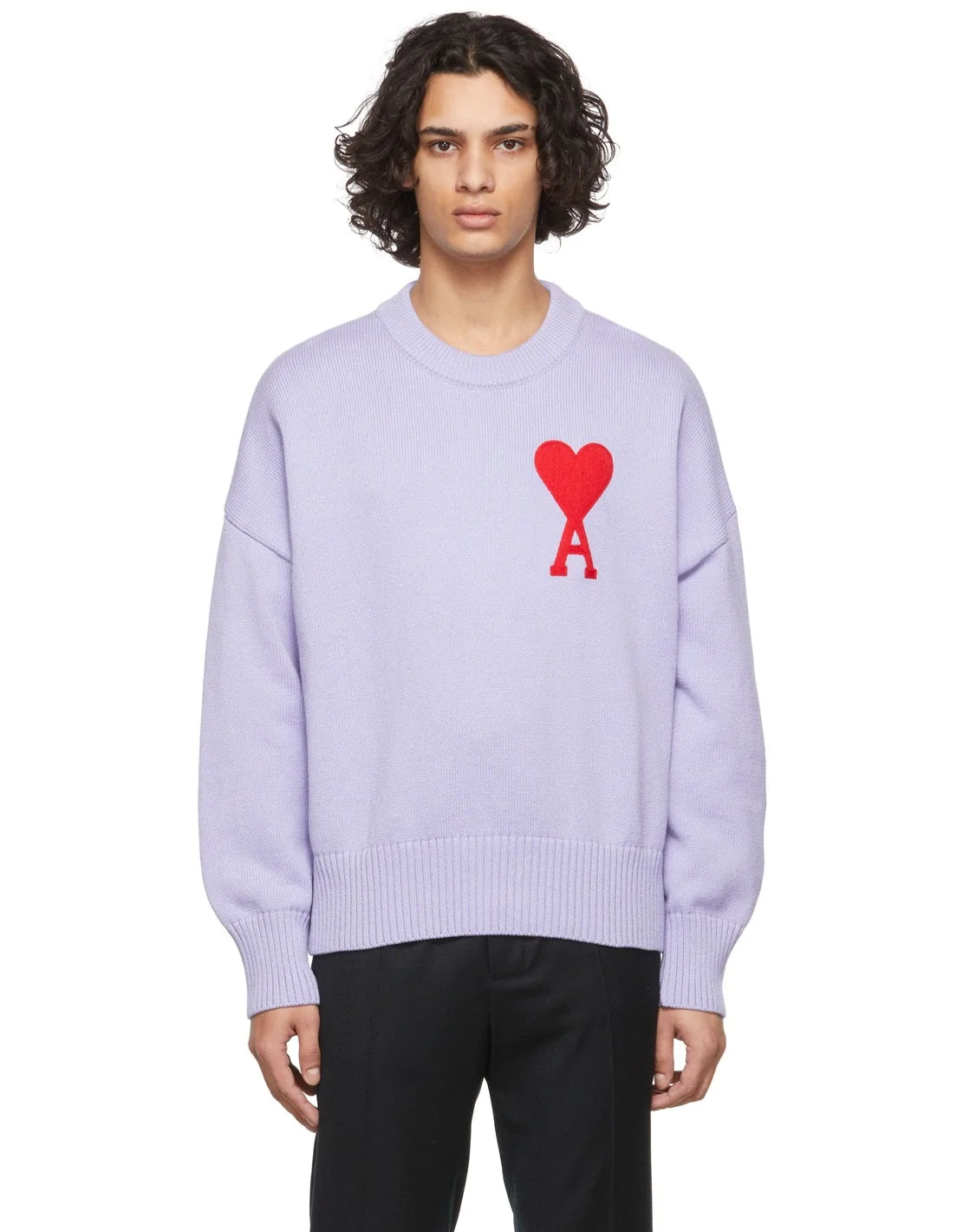 Ami Men's De Coeur Oversize Crewneck Sweater, Purple