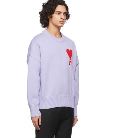 Ami Men's De Coeur Oversize Crewneck Sweater, Purple