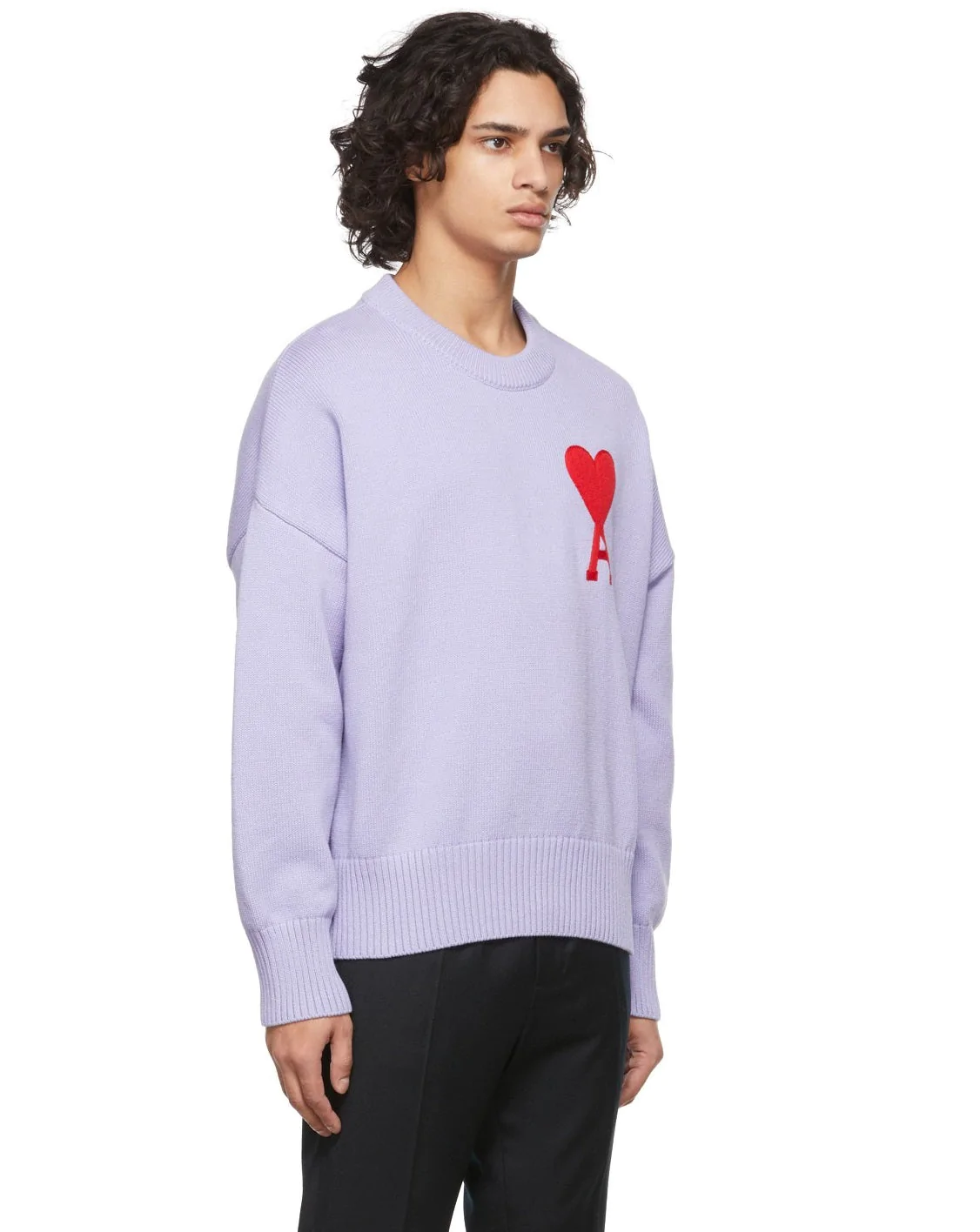 Ami Men's De Coeur Oversize Crewneck Sweater, Purple