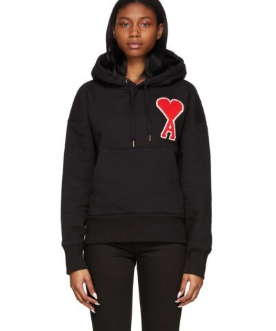AMI Women's Black De Coeur Hoodie