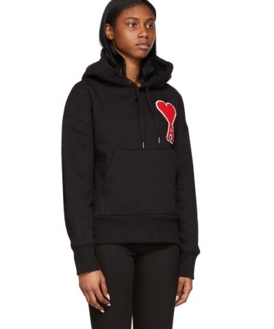 AMI Women's Black De Coeur Hoodie