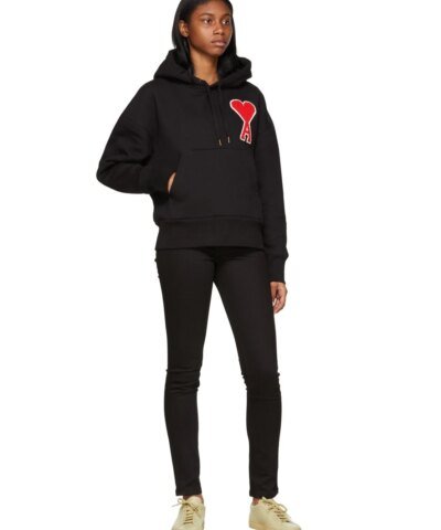 AMI Women's Black De Coeur Hoodie