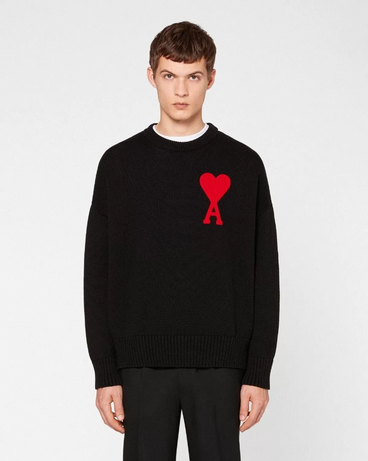 Ami Men's De Coeur Oversize Crewneck Sweater, Black