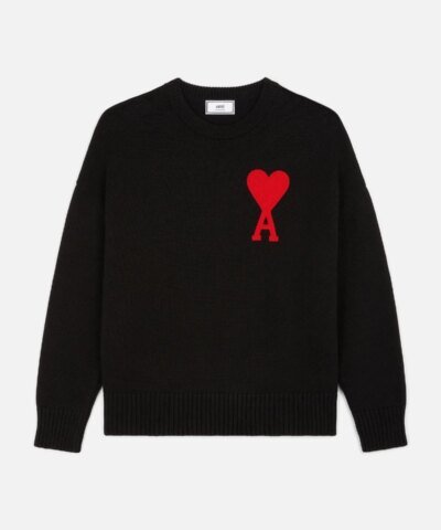 Ami Men's De Coeur Oversize Crewneck Sweater, Black
