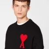 Ami Men's De Coeur Oversize Crewneck Sweater, Black