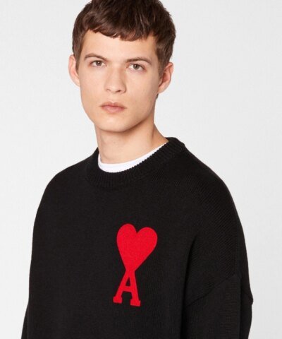 Ami Men's De Coeur Oversize Crewneck Sweater, Black