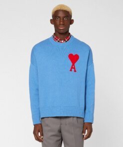 Ami Men's De Coeur Oversize Crewneck Sweater, Blue