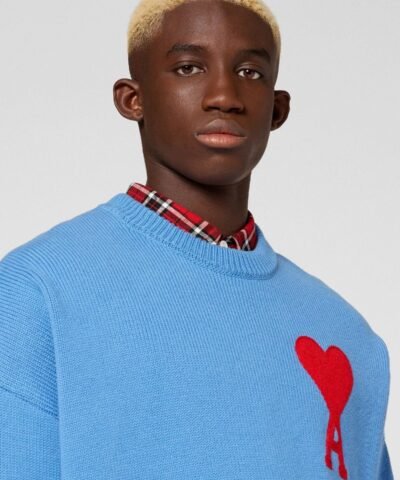 Ami Men's De Coeur Oversize Crewneck Sweater, Blue