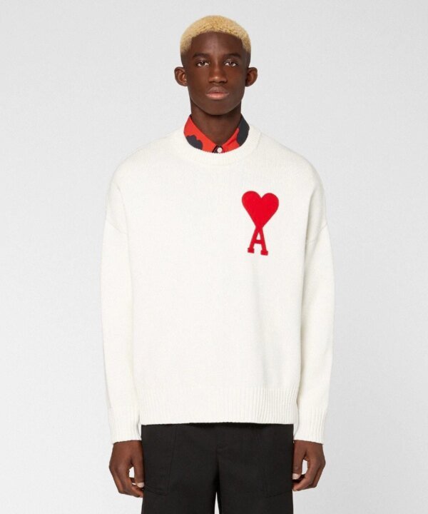 Ami Men's De Coeur Oversize Crewneck Sweater, White