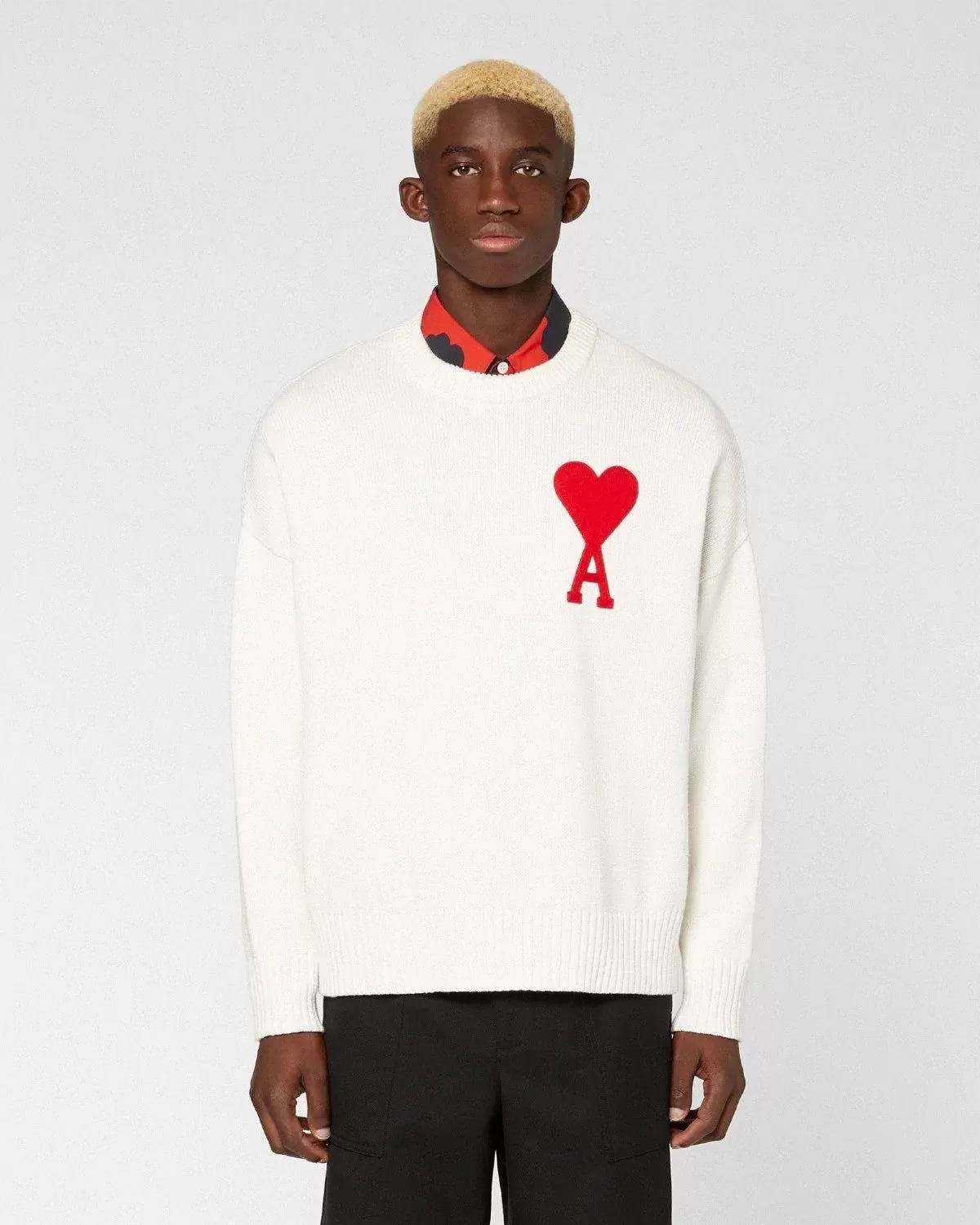 Ami Men's De Coeur Oversize Crewneck Sweater, White