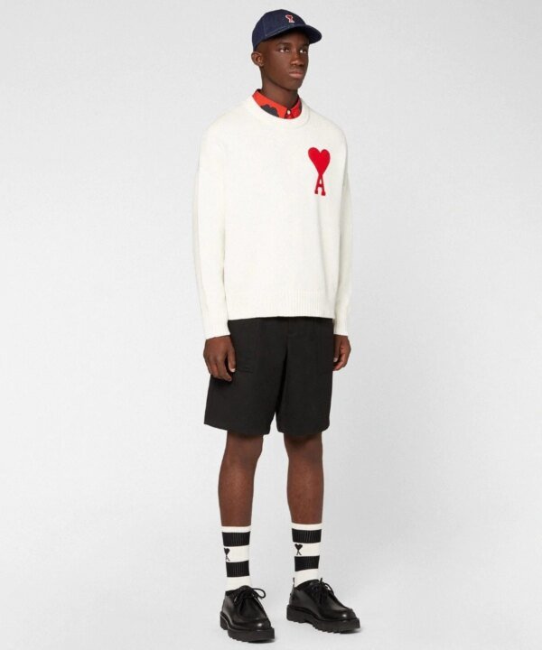 Ami Men's De Coeur Oversize Crewneck Sweater, White