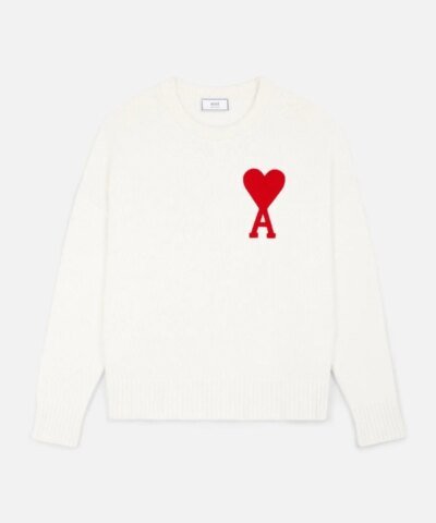 Ami Men's De Coeur Oversize Crewneck Sweater, White