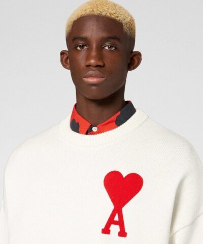 Ami Men's De Coeur Oversize Crewneck Sweater, White