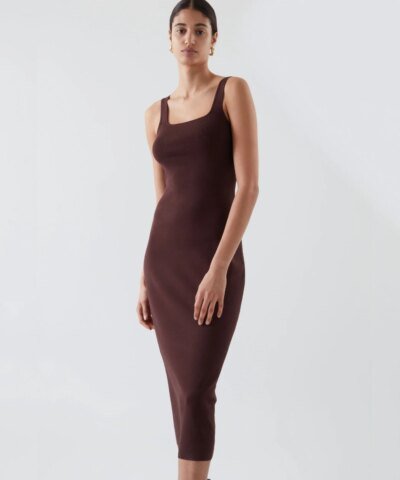 COS Knitted Maxi Tube Dress In Burgundy
