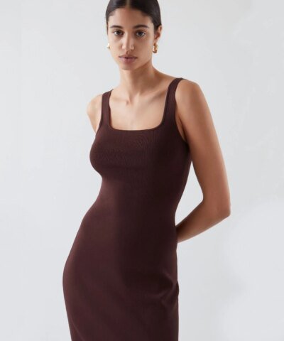 COS Knitted Maxi Tube Dress In Burgundy