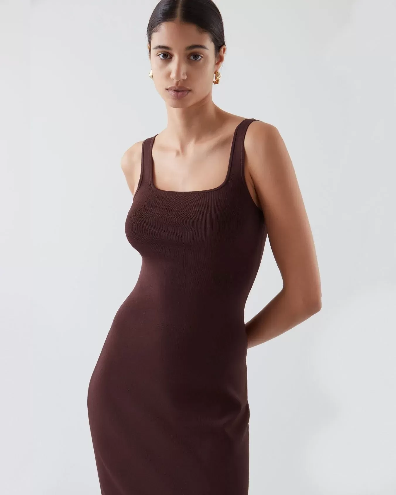 COS Knitted Maxi Tube Dress In Burgundy