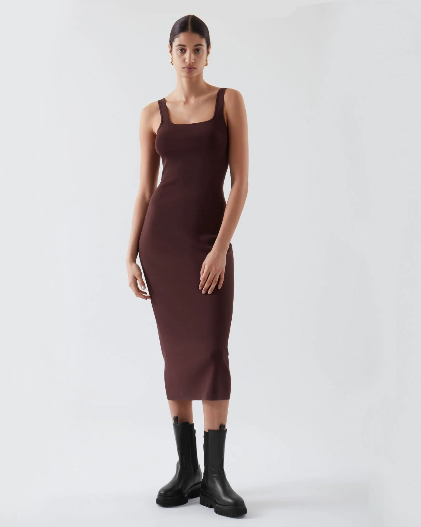 COS Knitted Maxi Tube Dress In Burgundy