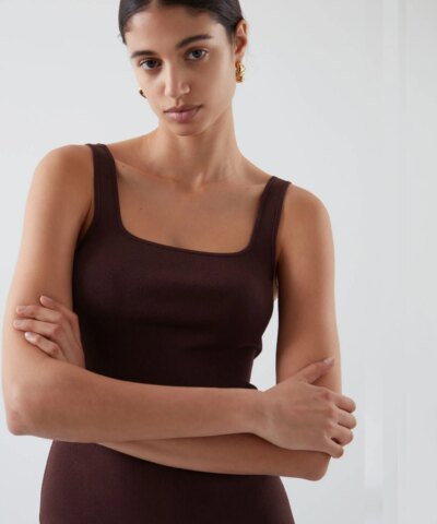 COS Knitted Maxi Tube Dress In Burgundy