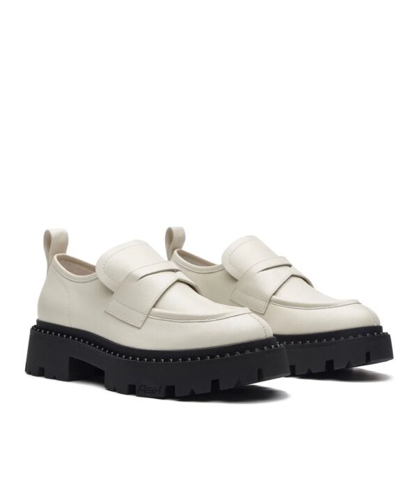Ash Genial Cleated Loafers In White Leather