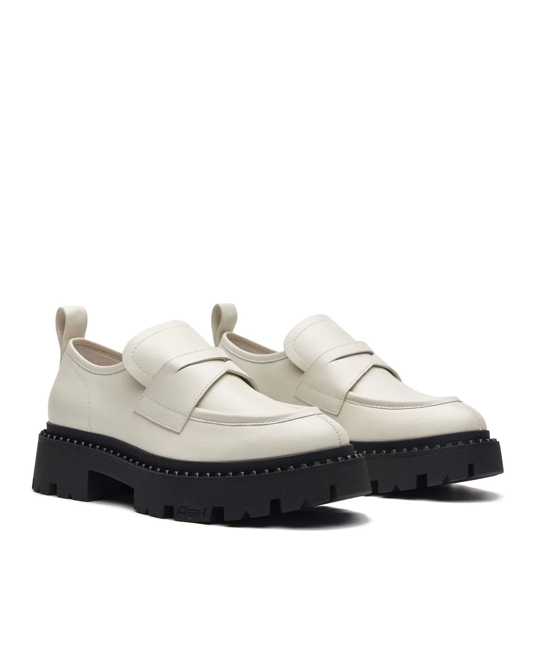 Ash Genial Cleated Loafers In White Leather