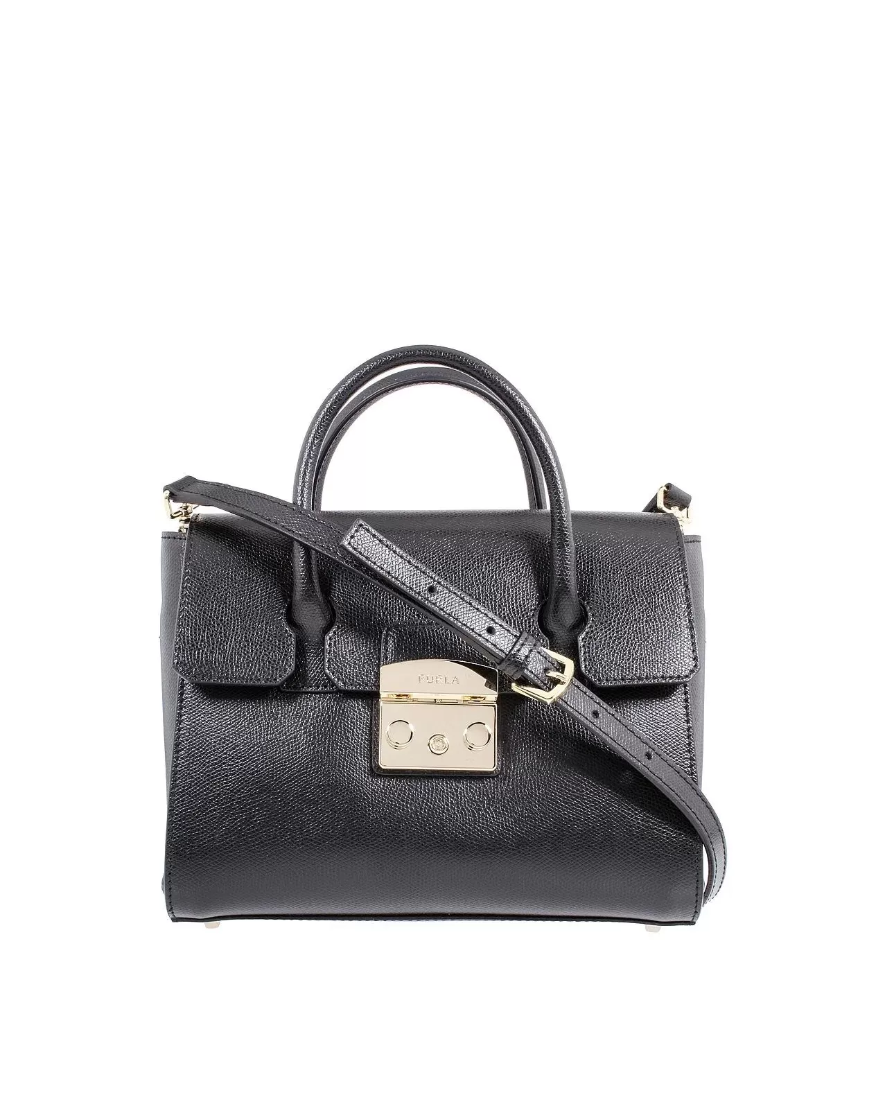 Furla Metropolis Ladies Small Leather Satchel In Onyx