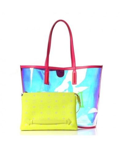 MCM Iridescent PVC Shopper Tote Neon Pink Hologram