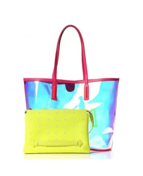 MCM Iridescent PVC Shopper Tote Neon Pink Hologram