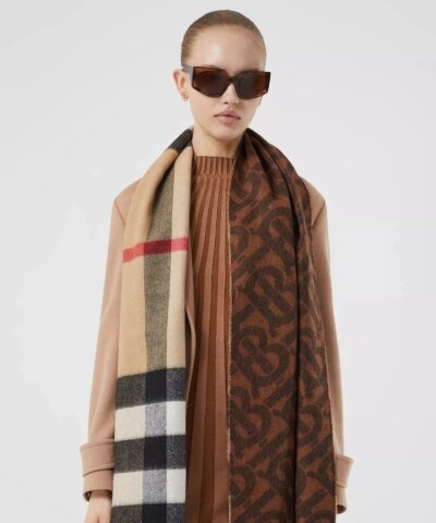 Burberry Reversible Check and Monogram Cashmere Scarf