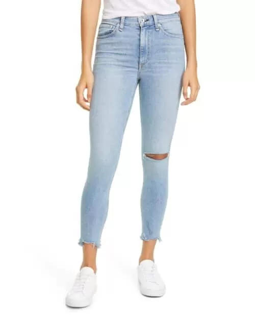 Rag & Bone Nina High Waist Shredded Ankle Skinny Jeans