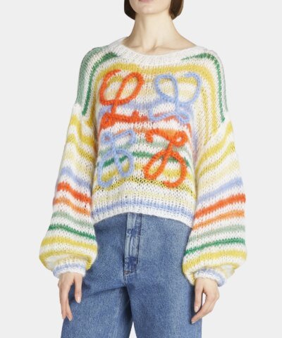 Loewe Anagram-Embroidered Stripe Mohair Sweater
