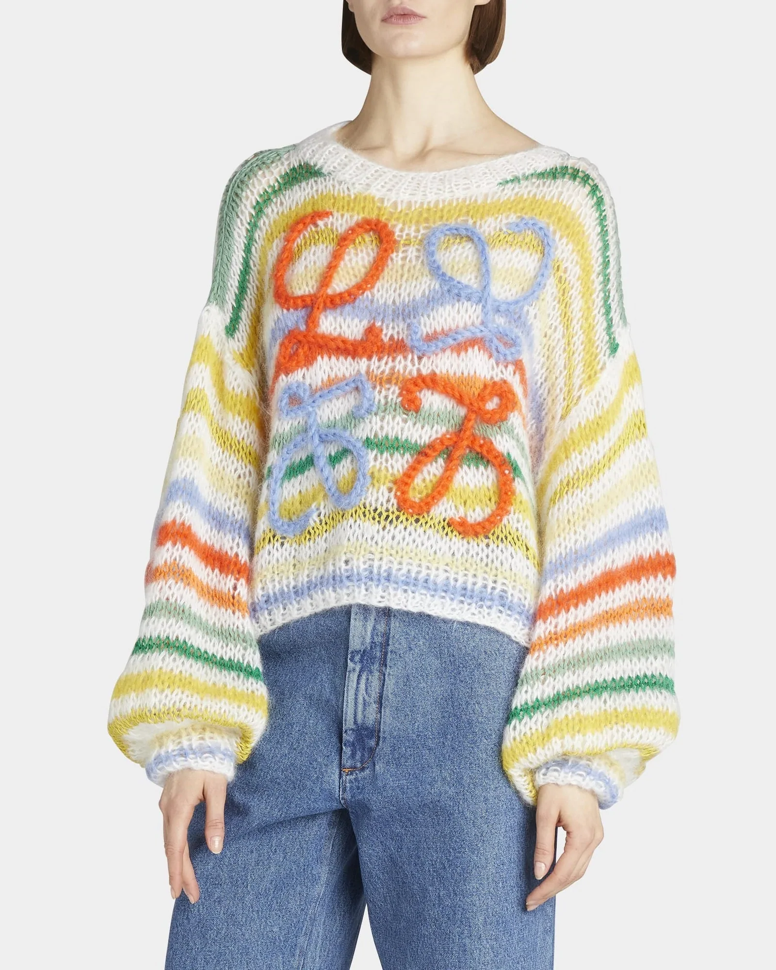 Loewe Anagram-Embroidered Stripe Mohair Sweater