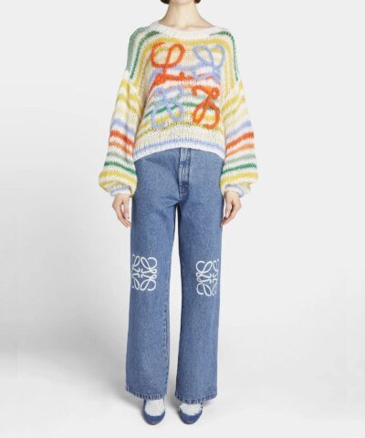 Loewe Anagram-Embroidered Stripe Mohair Sweater