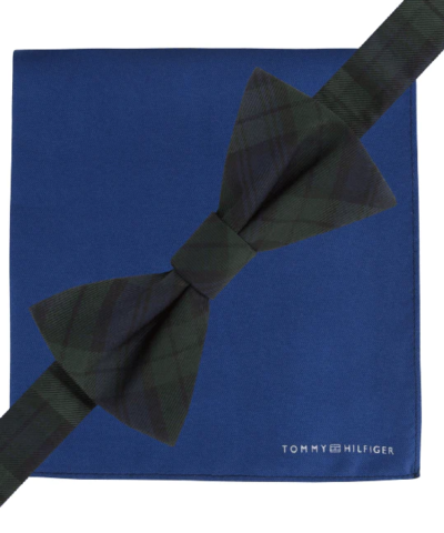 Tommy Hilfiger Black Watch Bow Tie & Solid Pocket Square Set