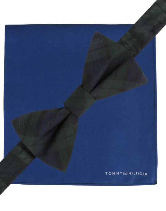 Tommy Hilfiger Black Watch Bow Tie & Solid Pocket Square Set