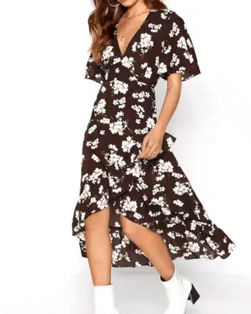 Women's Boho Floral Print Chiffon Dress