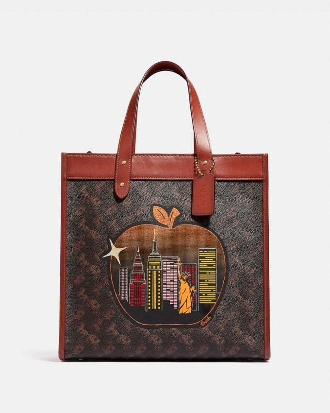 Coach Field Tote Bag In Signature Coated Canvas With Big Apple