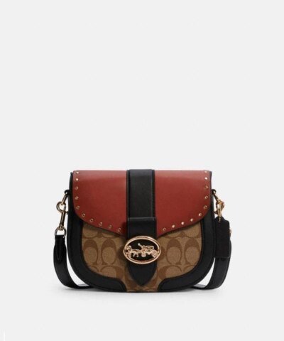 Coach Georgie Saddle Bag In Colorblock Signature Canvas With Rivets