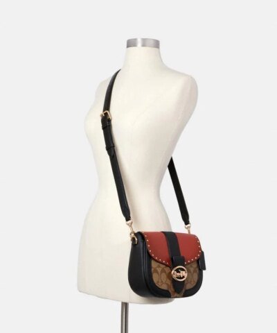 Coach Georgie Saddle Bag In Colorblock Signature Canvas With Rivets