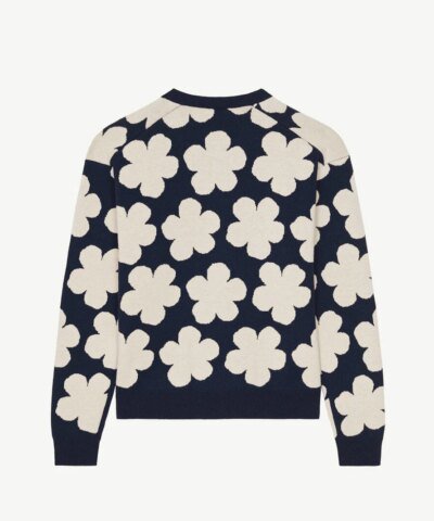 Kenzo Blue Floral Wool V-Neck Sweater