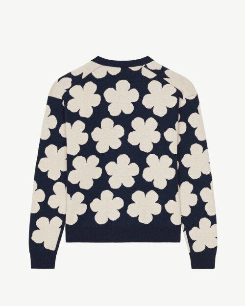 Kenzo Blue Floral Wool V-Neck Sweater