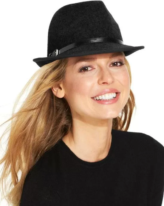 Calvin Klein Wool Belted Fedora Black