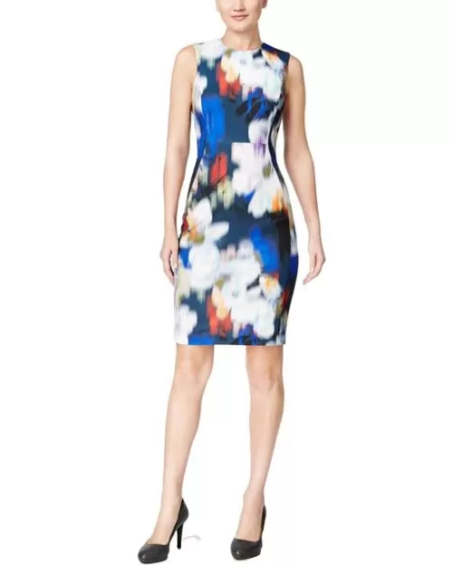 Calvin Klein Women's Blurred Floral Scuba Sheath Dress