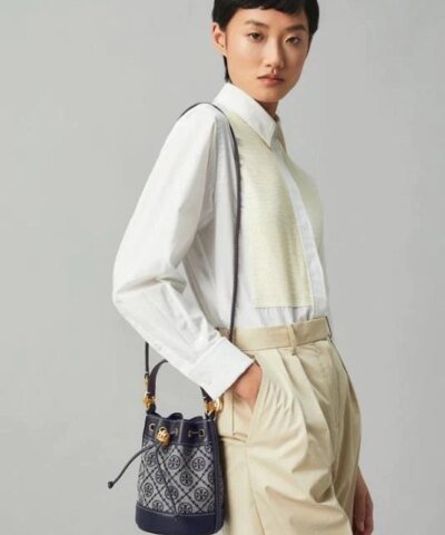 Tory Burch T Monogram Jacquard Mini Bucket Bag, Tory Navy
