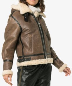 Chloé Brown Aviator Shearling-Trim Jacket